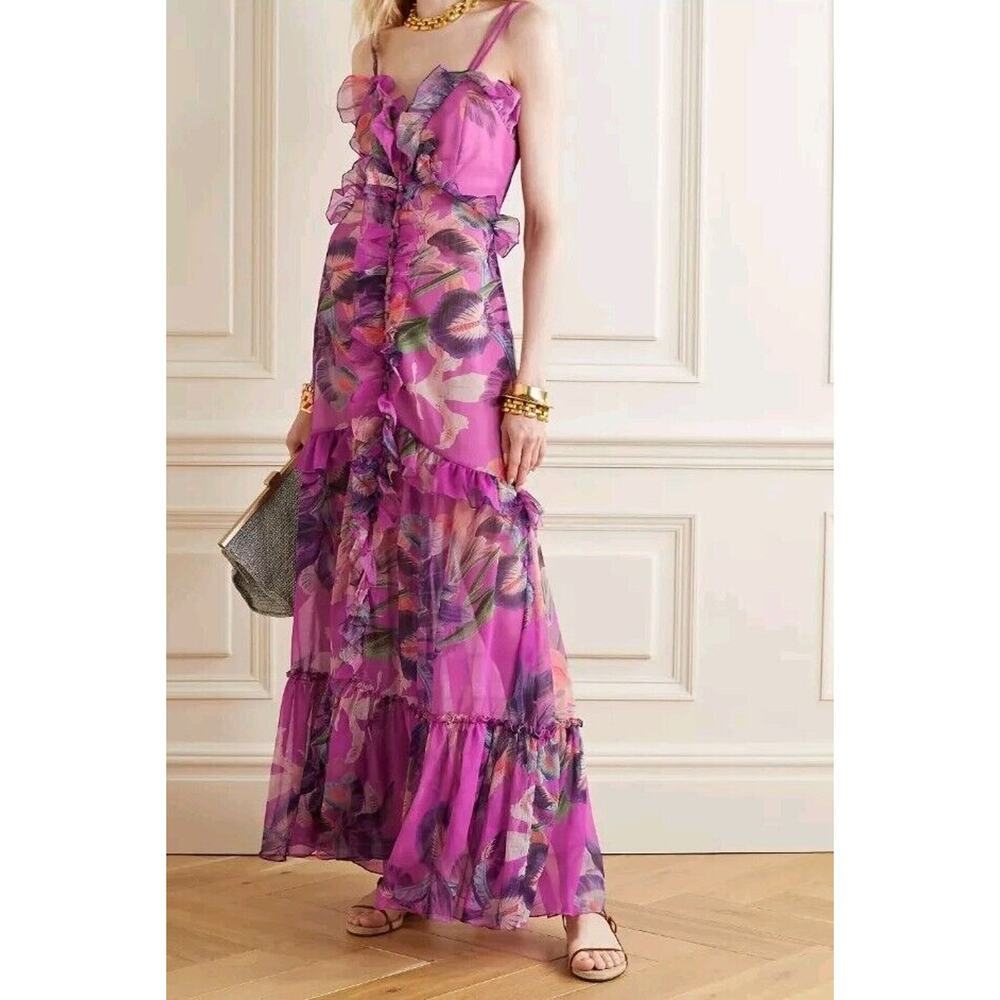 $700 PatBO Grace Print Maxi Dress Fuchsia Pink Floral Sz XS